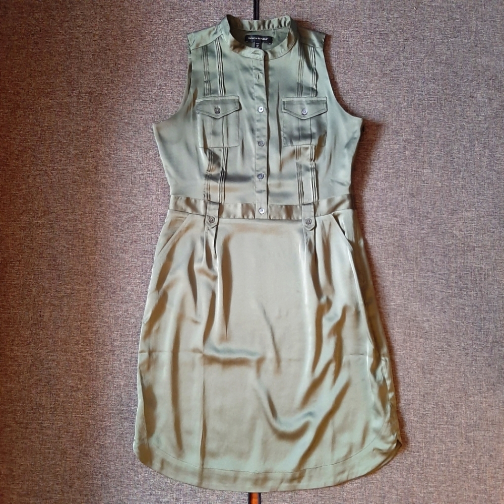 Banana Republic Green Sleeveless Midi Dress with Mandarin Collar 6P